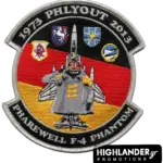 Embroidered F-4 Phantom farewell patch featuring 1973-2013 dates and squadron insignias