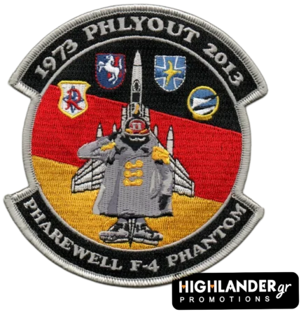 Embroidered F-4 Phantom farewell patch featuring 1973-2013 dates and squadron insignias