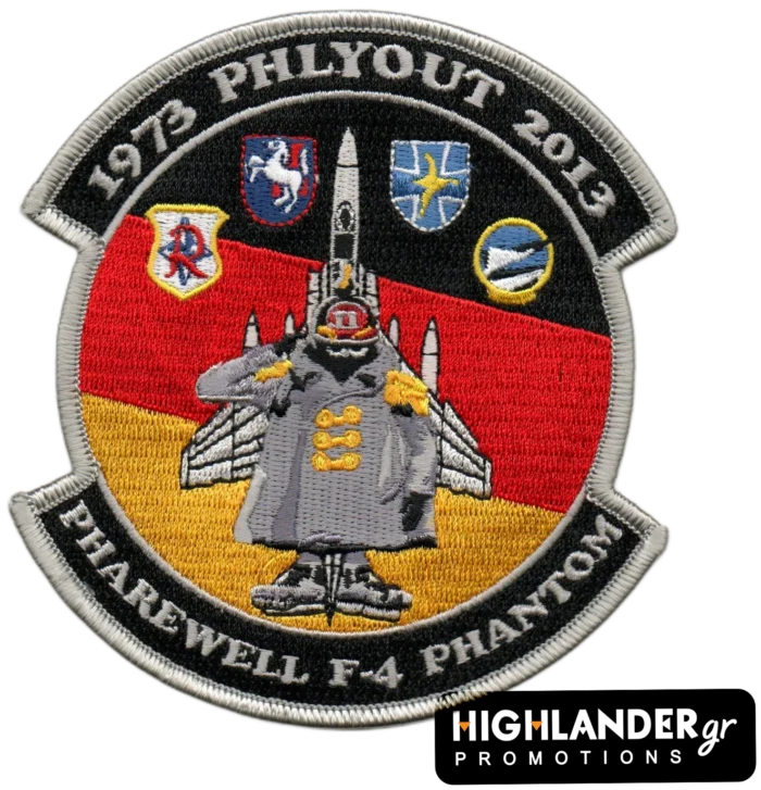 Embroidered F-4 Phantom farewell patch featuring 1973-2013 dates and squadron insignias