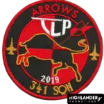341 SQN "Arrows" TLP 2019 embroidered patch featuring a bull, arrow, and squadron insignia in red and black, Hellenic Air Force