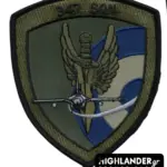 Low visibility embroidered patch with golden winged sword, front-view jet, green/grey shield, blue and sand Hellenic Air Force roundel, and “347 SQN” text.