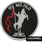Embroidered 152 NCİ FİLO patch with silver horse and red flag on black background