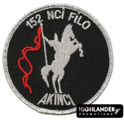 Embroidered 152 NCİ FİLO patch with silver horse and red flag on black background