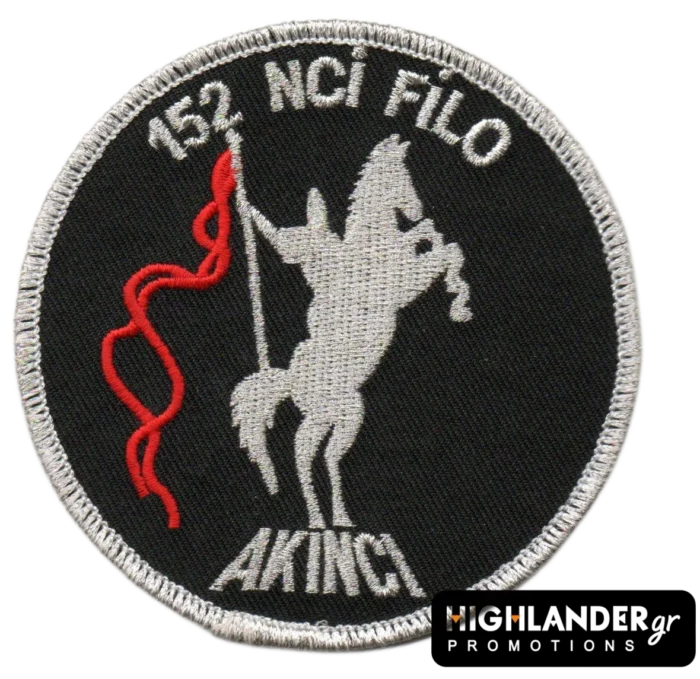 Embroidered 152 NCİ FİLO patch with silver horse and red flag on black background