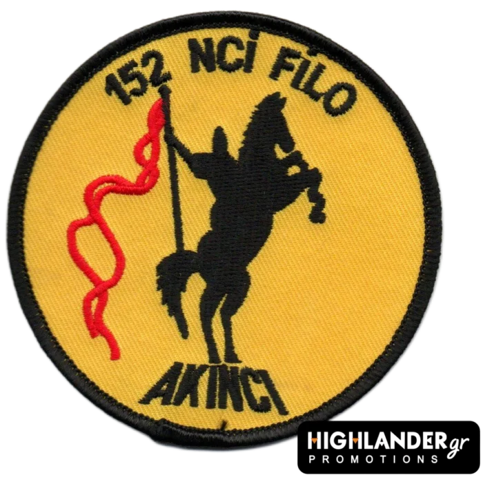 Embroidered 152 NCİ FİLO patch with black horse and red flag on yellow background