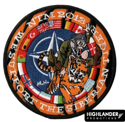 Κεντητό έμβλημα NTM 2013 με τίγρη και πιλότο / NATO Tiger Meet 2013 embroidered patch with pilot on tiger and NATO flags