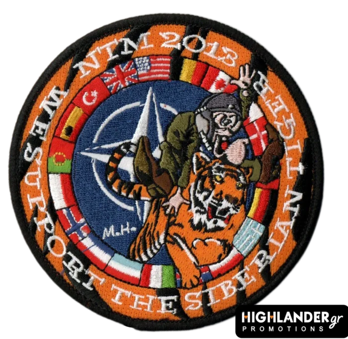 Κεντητό έμβλημα NTM 2013 με τίγρη και πιλότο / NATO Tiger Meet 2013 embroidered patch with pilot on tiger and NATO flags