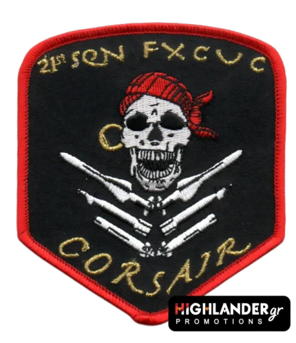 Embroidered patch 21st Squadron FXCUC Corsair with pirate skull and red bandana