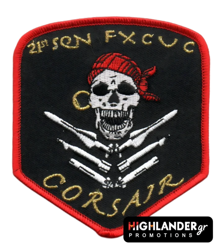 Embroidered patch 21st Squadron FXCUC Corsair with pirate skull and red bandana