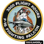 Military patch for 3000 flight hours with hawk and F-16 Fighting Falcon