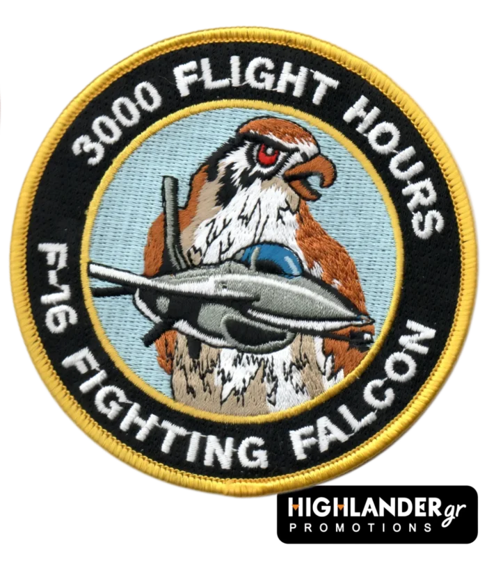 Military patch for 3000 flight hours with hawk and F-16 Fighting Falcon