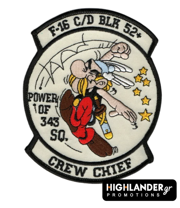 Κεντημένο σήμα 343 Μοίρας F-16 C/D BLK 52+ Crew Chief με Asterix – Πολεμική Αεροπορία