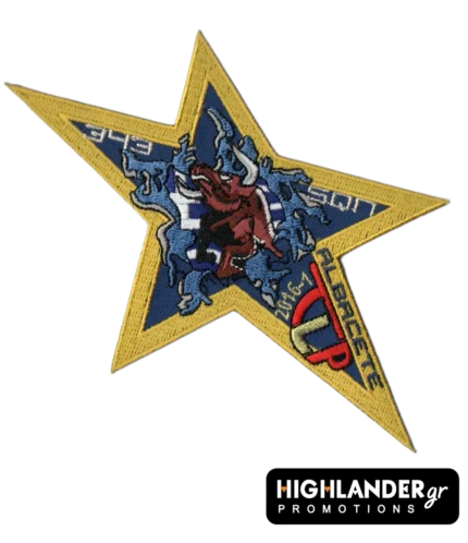 343 Squadron Albacete TLP 2016 embroidered patch with star shape, fighter jet graphics, and event insignia.