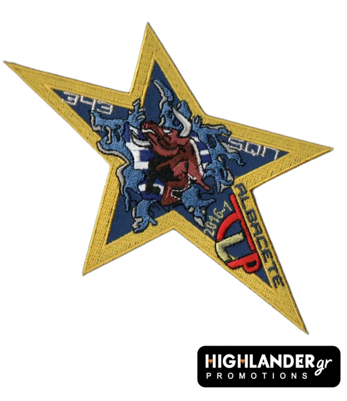 343 Squadron Albacete TLP 2016 embroidered patch with star shape, fighter jet graphics, and event insignia.
