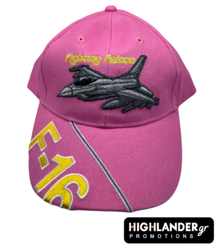 Pink F-16 cap with embroidered fighter jet Ροζ καπέλο F-16 με κεντημένο μαχητικό