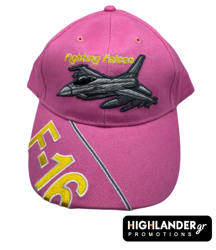 Pink F-16 cap with embroidered fighter jet Ροζ καπέλο F-16 με κεντημένο μαχητικό
