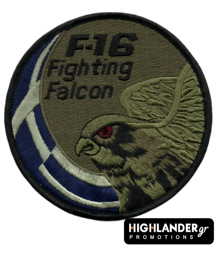 Ραφτό F-16 Fighting Falcon χαμηλής ορατότητας με γεράκι και ελληνική σημαία