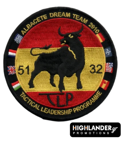 Embroidered patch Albacete Dream Team 2010 with Spanish bull, country flags, and 51 & 32 Squadron markings