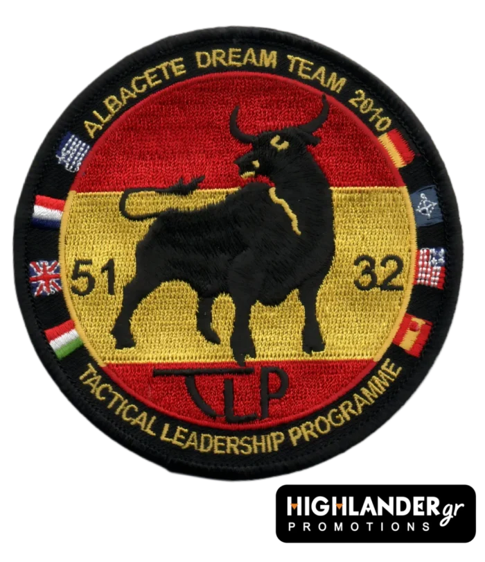 Embroidered patch Albacete Dream Team 2010 with Spanish bull, country flags, and 51 & 32 Squadron markings