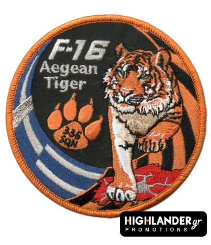 Διακριτικό 335 Μοίρας F-16 Aegean Tiger με τίγρη και ελληνική σημαία