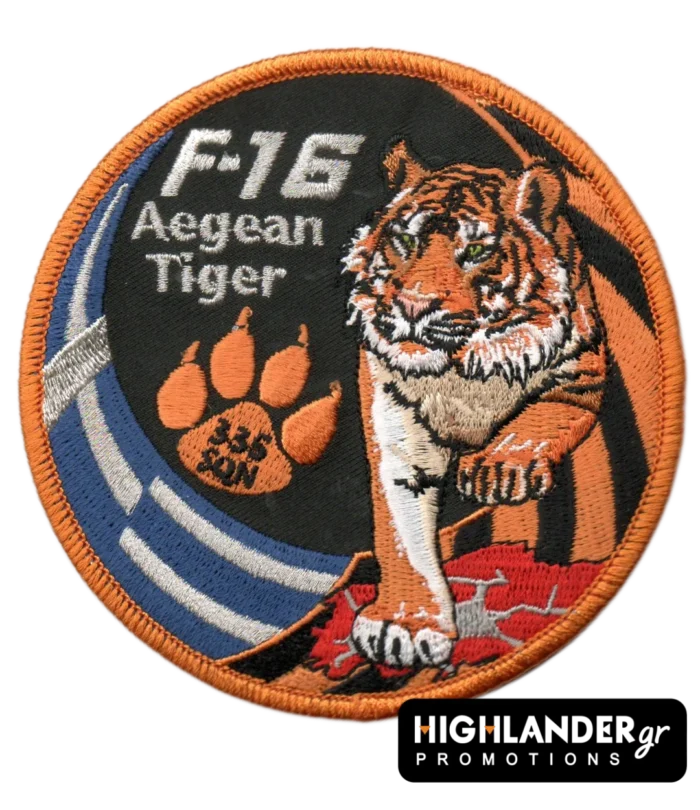 Διακριτικό 335 Μοίρας F-16 Aegean Tiger με τίγρη και ελληνική σημαία