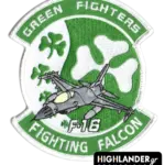 F-16 GREEN FIGHTERS patch with clovers and jet