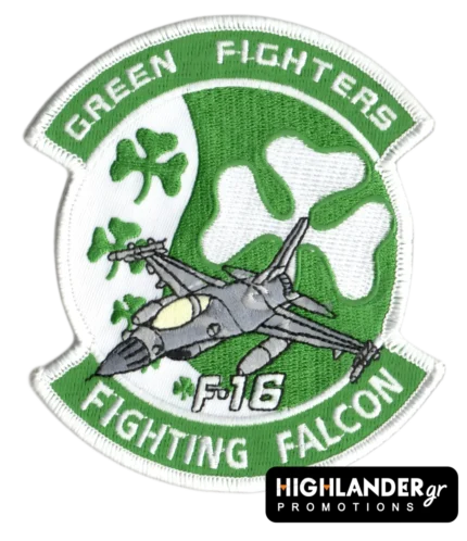 F-16 GREEN FIGHTERS patch with clovers and jet