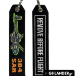 Black 384 SAR keychain with helicopter and REMOVE BEFORE FLIGHT text