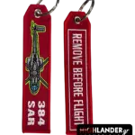 384 SAR keychain with helicopter and REMOVE BEFORE FLIGHT inscription