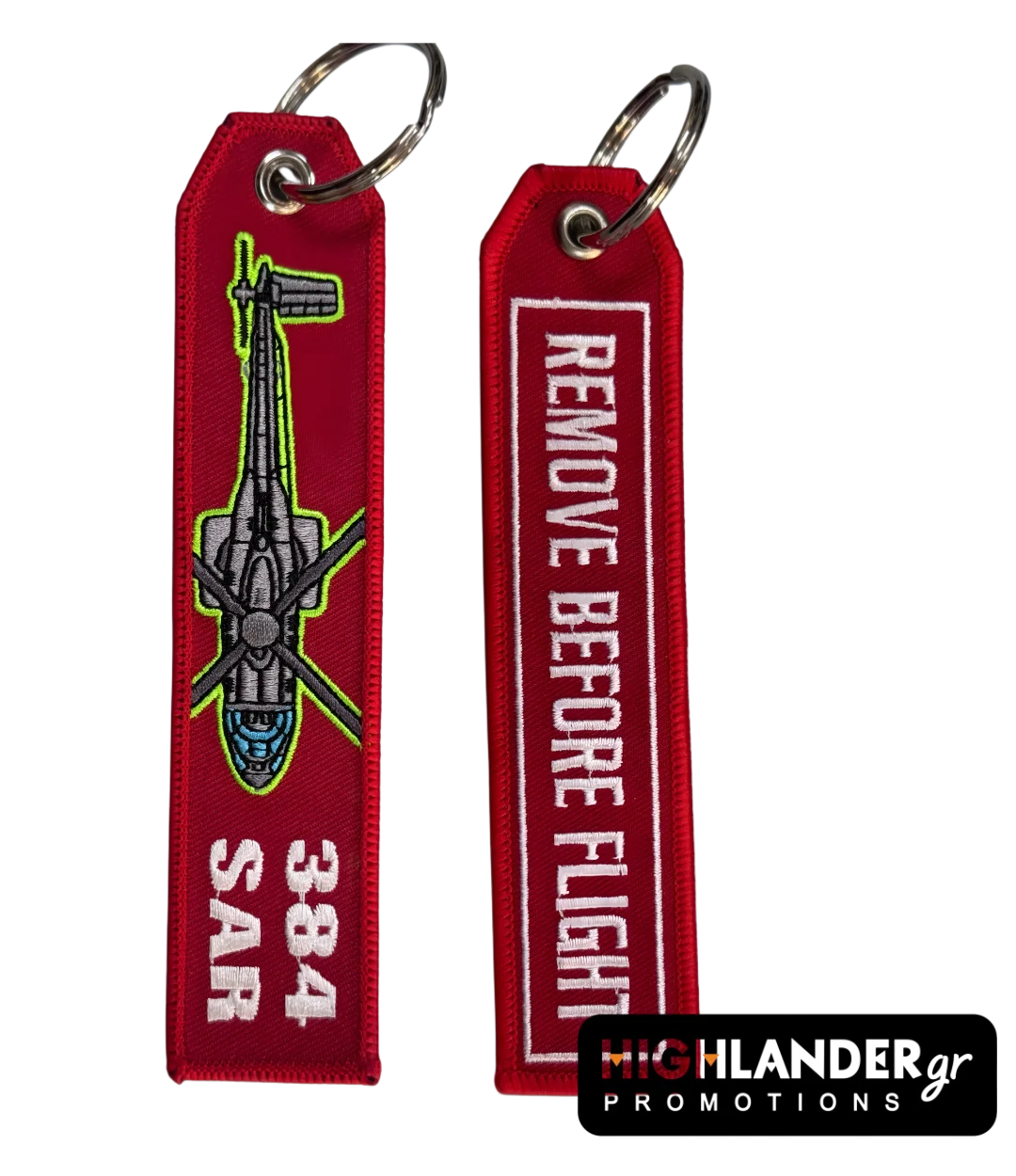 384-key-cl Μπρελόκ 384 SAR με ελικόπτερο και επιγραφή REMOVE BEFORE FLIGHT