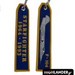 F-104 Starfighter embroidered keychain tag with aircraft design and service years