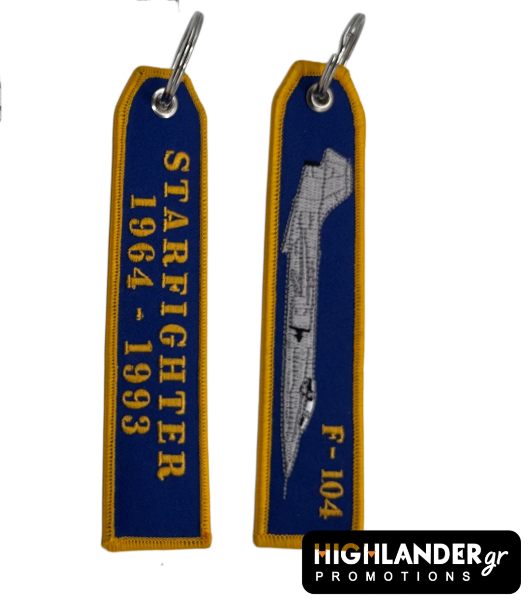 F-104 F-104 Starfighter embroidered keychain tag with aircraft design and service years