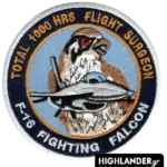 F-16 Flight Surgeon 1000 HRS patch with hawk and fighter jet