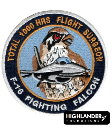 F-16 Flight Surgeon 1000 HRS patch with hawk and fighter jet