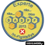 Embroidered patch Experte SASPF 2013 with honeycomb design and German lettering