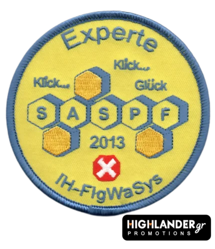 Κεντητό σήμα Experte SASPF 2013 με μέλισσες και γράμματα