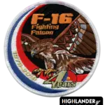 F-16 Fighting Falcon 40 Years commemorative patch with falcon in flight and 1980–2020 dates