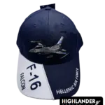Navy blue F-16 Hellenic Air Force cap with fighter jet embroidery