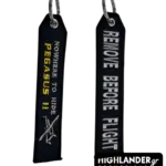 PEGASUS II embroidered keychain with “Nowhere to Hide” and “Remove Before Flight”