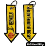 STINGER keychain with soldier and Blow ’em Out of the Sky slogan