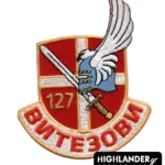 127 VITEZOVI patch with winged hand, sword, and Serbian cross