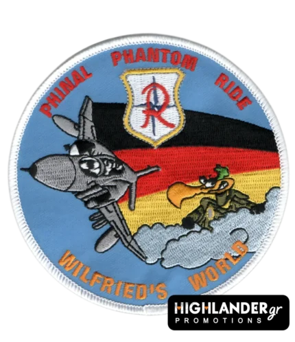 Ραφτό σήμα Wilfried's World Phinal Phantom Ride με F-4 Phantom II και γερμανική σημαία