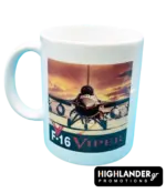 This premium ceramic mug features the legendary F-16 Viper fighter jet in a striking sunset takeoff pose. Crafted from durable ceramic, it's a must-have item for pilots, veterans, and aviation fans to elevate their coffee experience.