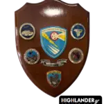 Shield-shaped wooden plaque for KEAT featuring the central Air Tactics Center emblem and subordinate schools' badges.