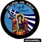 Round embroidered aviation patch featuring a T-6A Texan II aircraft and Archangel Michael over a waving Greek flag.