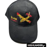 Black baseball cap with a detailed yellow and red embroidered CL-415 Canadair aircraft and "CL-415 Canadair" text.