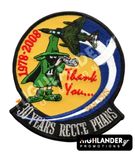 Round embroidered morale patch celebrating 30 years of RF-4E Phantoms, featuring the F-4 Spook, a reconnaissance jet, and "30 YEARS RECCE PHANS" text.