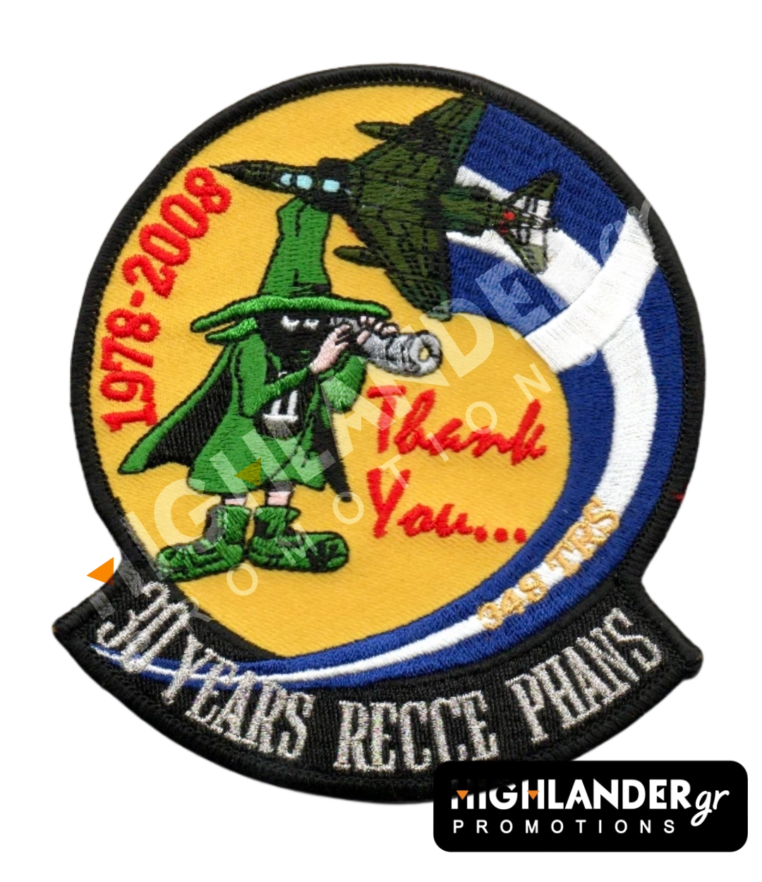 Round embroidered morale patch celebrating 30 years of RF-4E Phantoms, featuring the F-4 Spook, a reconnaissance jet, and "30 YEARS RECCE PHANS" text.