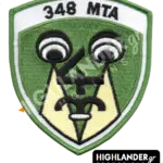 Shield-shaped embroidered morale patch for the 348 Tactical Reconnaissance Squadron featuring the Spook mascot and the text "348 MTA".