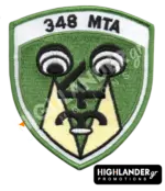 Shield-shaped embroidered morale patch for the 348 Tactical Reconnaissance Squadron featuring the Spook mascot and the text "348 MTA".